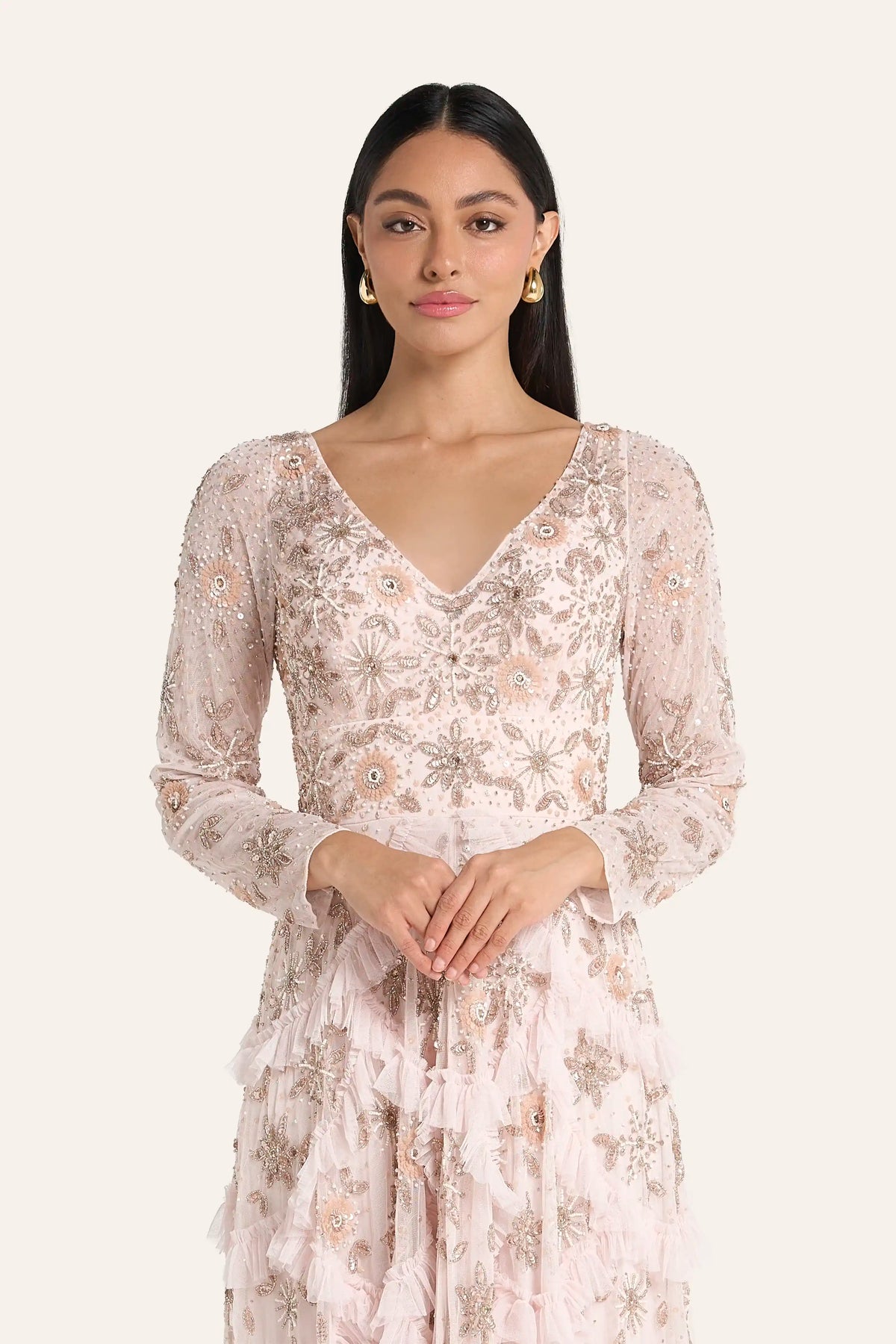 Louzan Sequin Partydress For Occasions  - Sage Pink