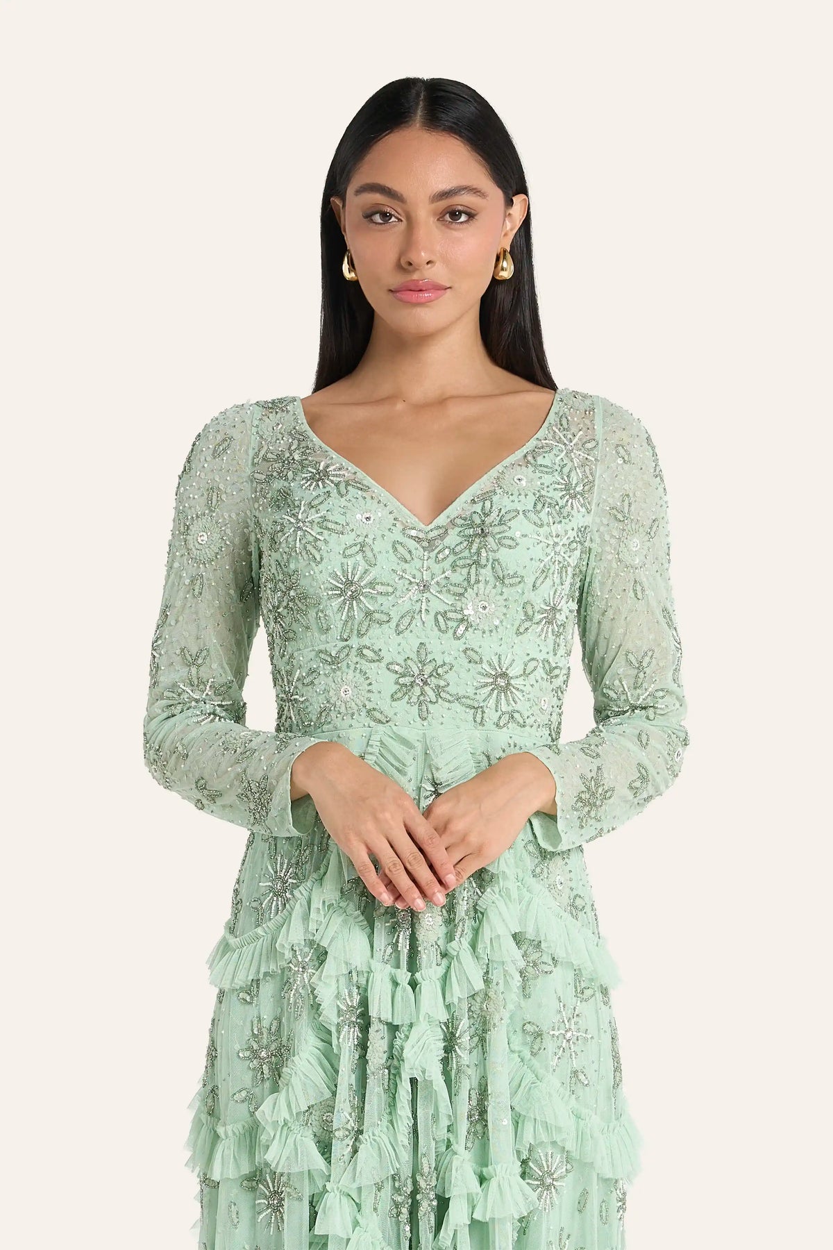 Louzan Sequin Partydress For Occasions  - Sage Green