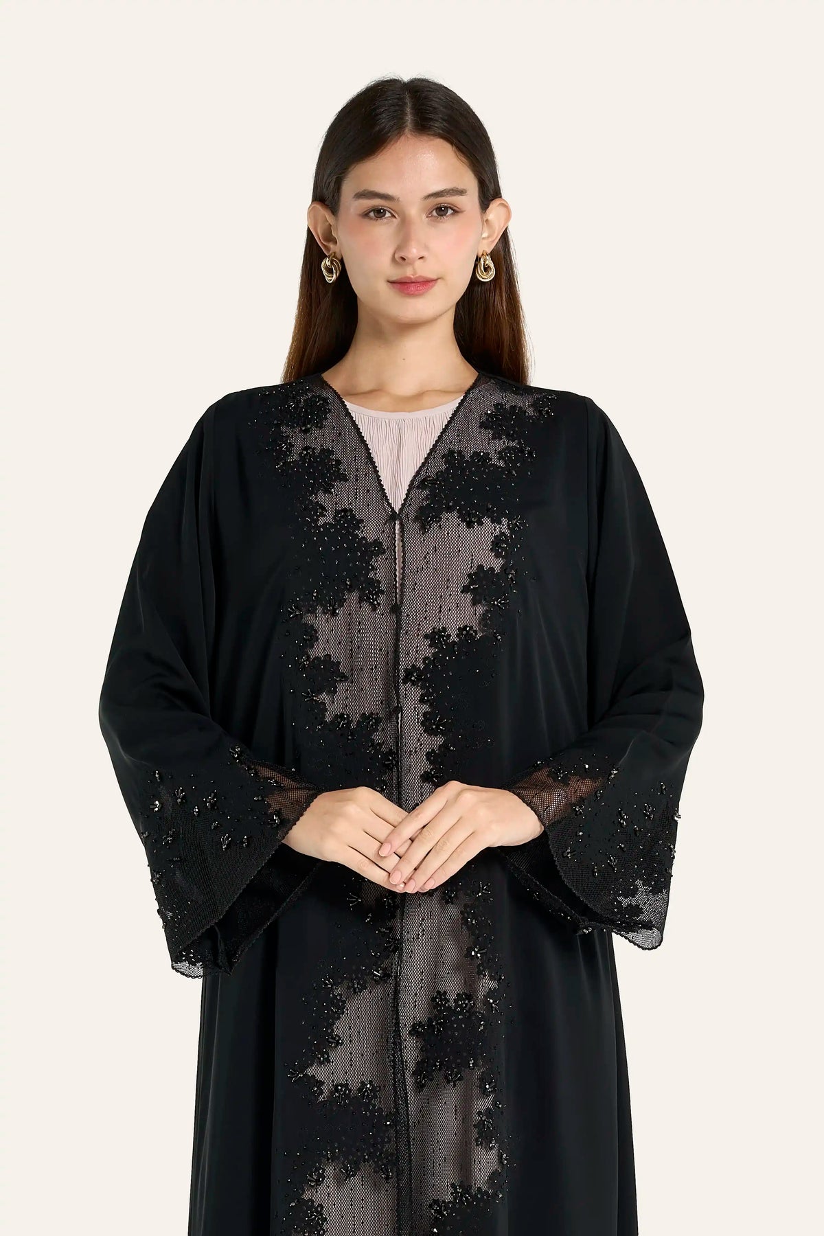 VIP Black Abstract Laser-Cut Crystal Abaya
