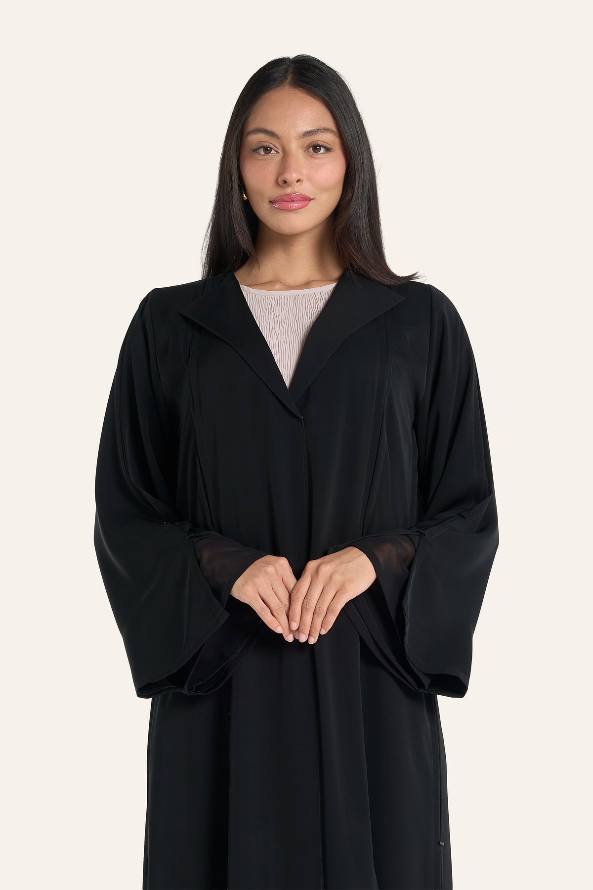 Louzan Black Abaya In Nida And Chiffon