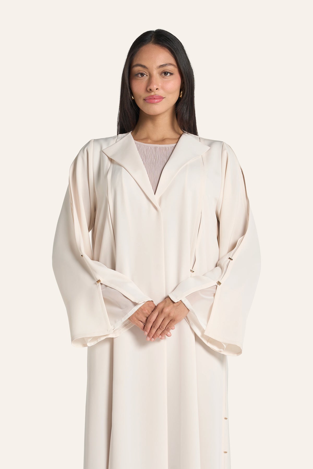 Louzan Light Beige Abaya In Colored Nida And Chiffon