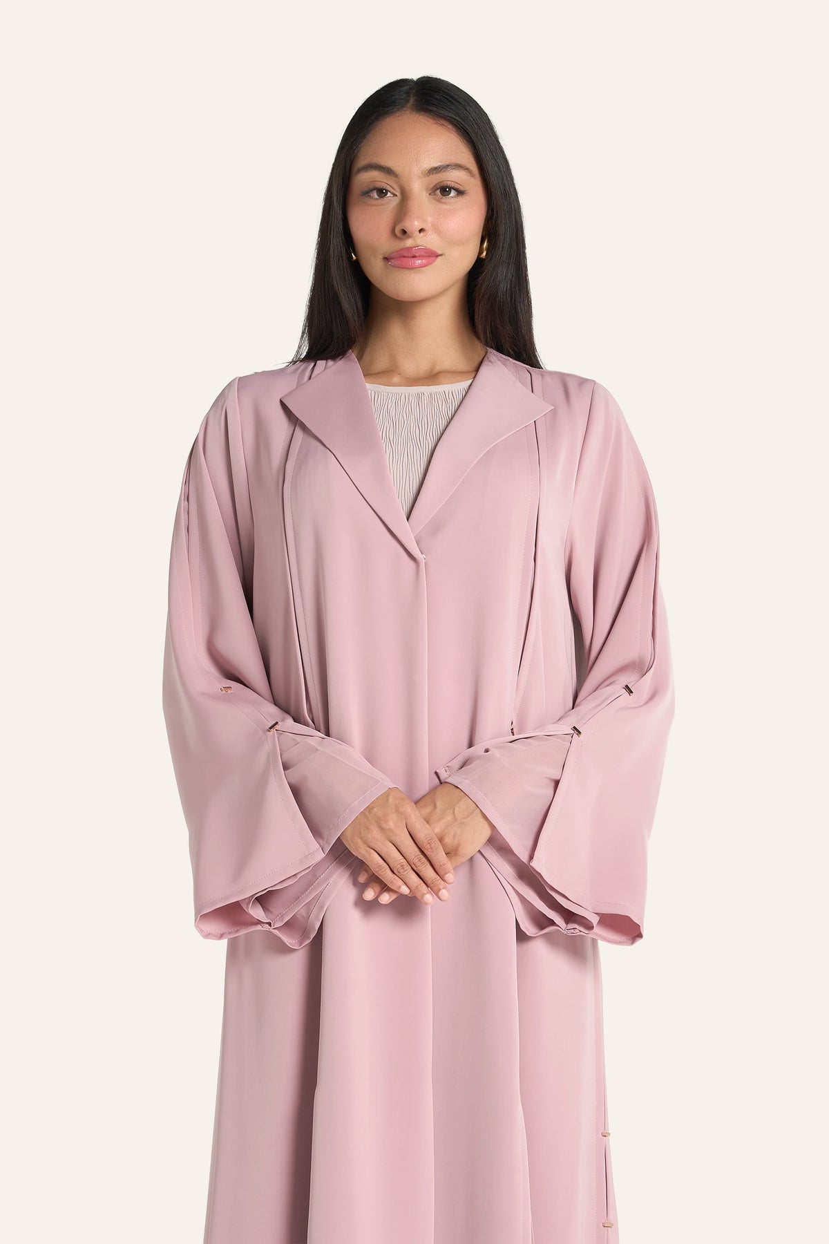 Louzan Pink Abaya In Colored Nida And Chiffon