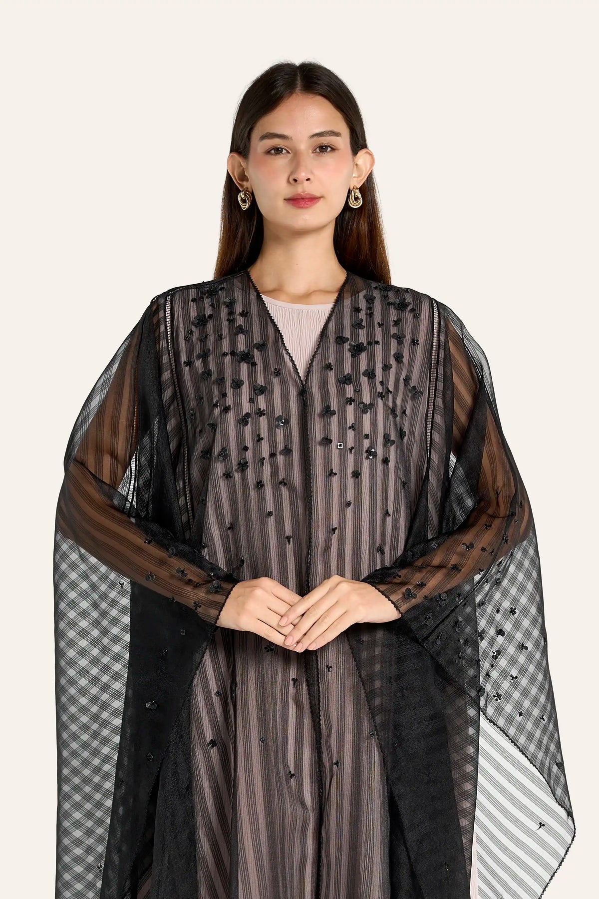 Louzan Wedding Jacquard Organza 3D Floral Abaya