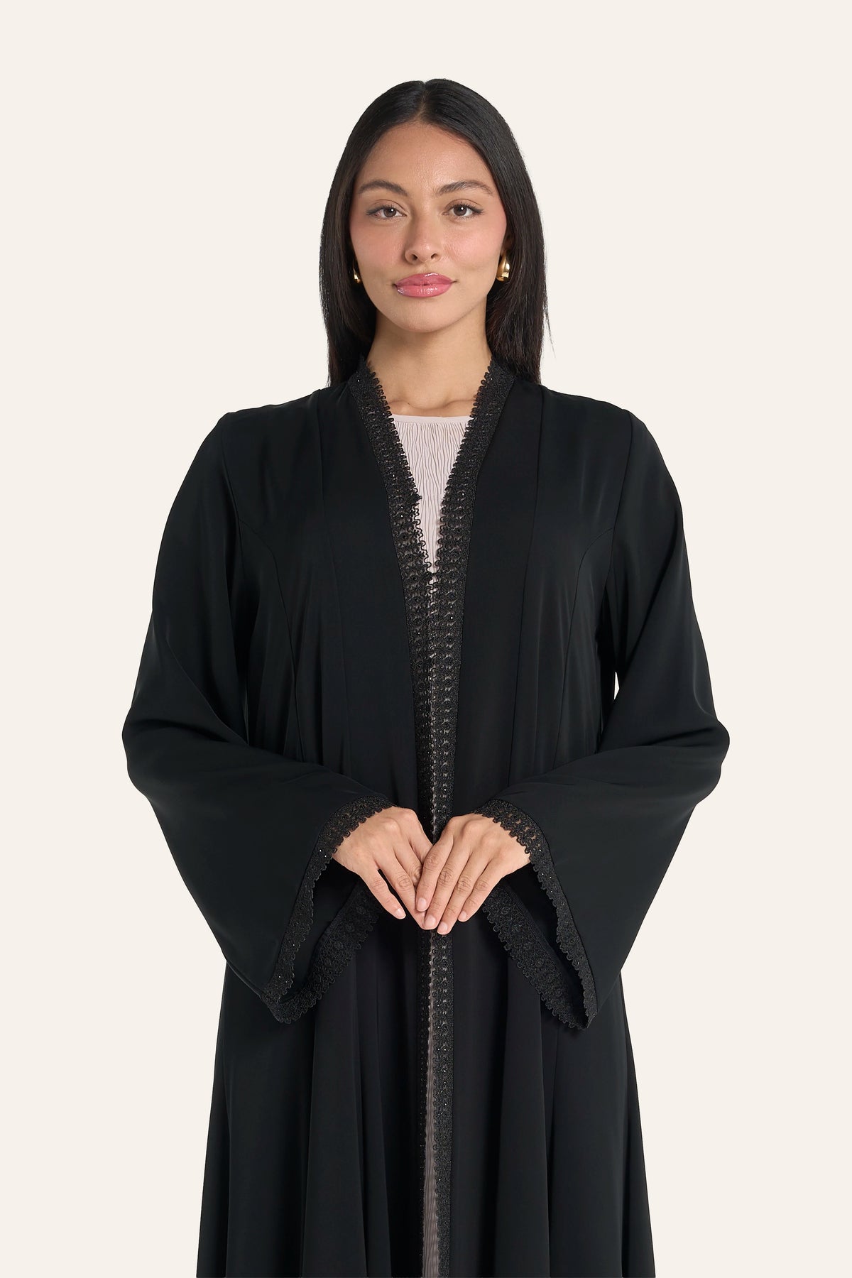 Louzan Black Ditsy Baroque Motif Abaya In Nida