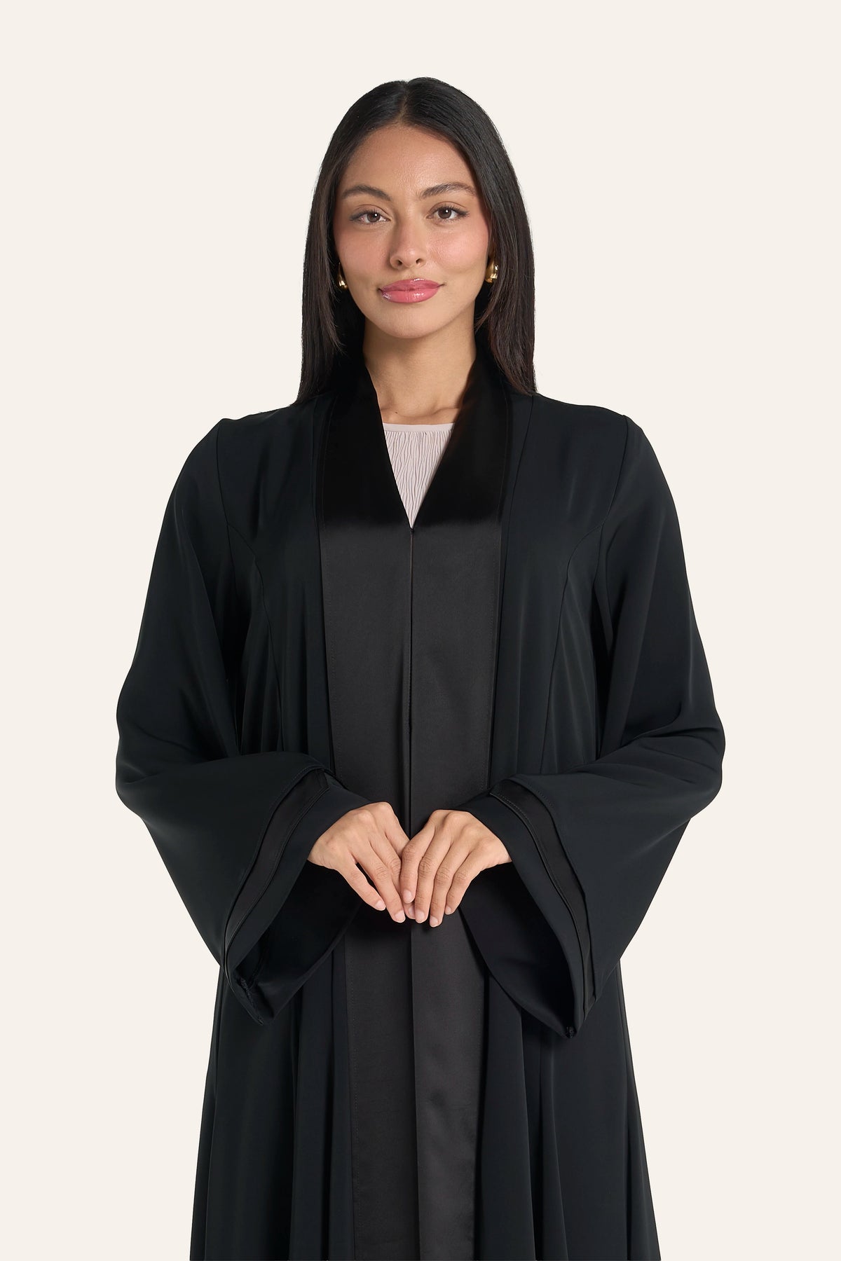 Louzan Black Abaya In Nida And Satin