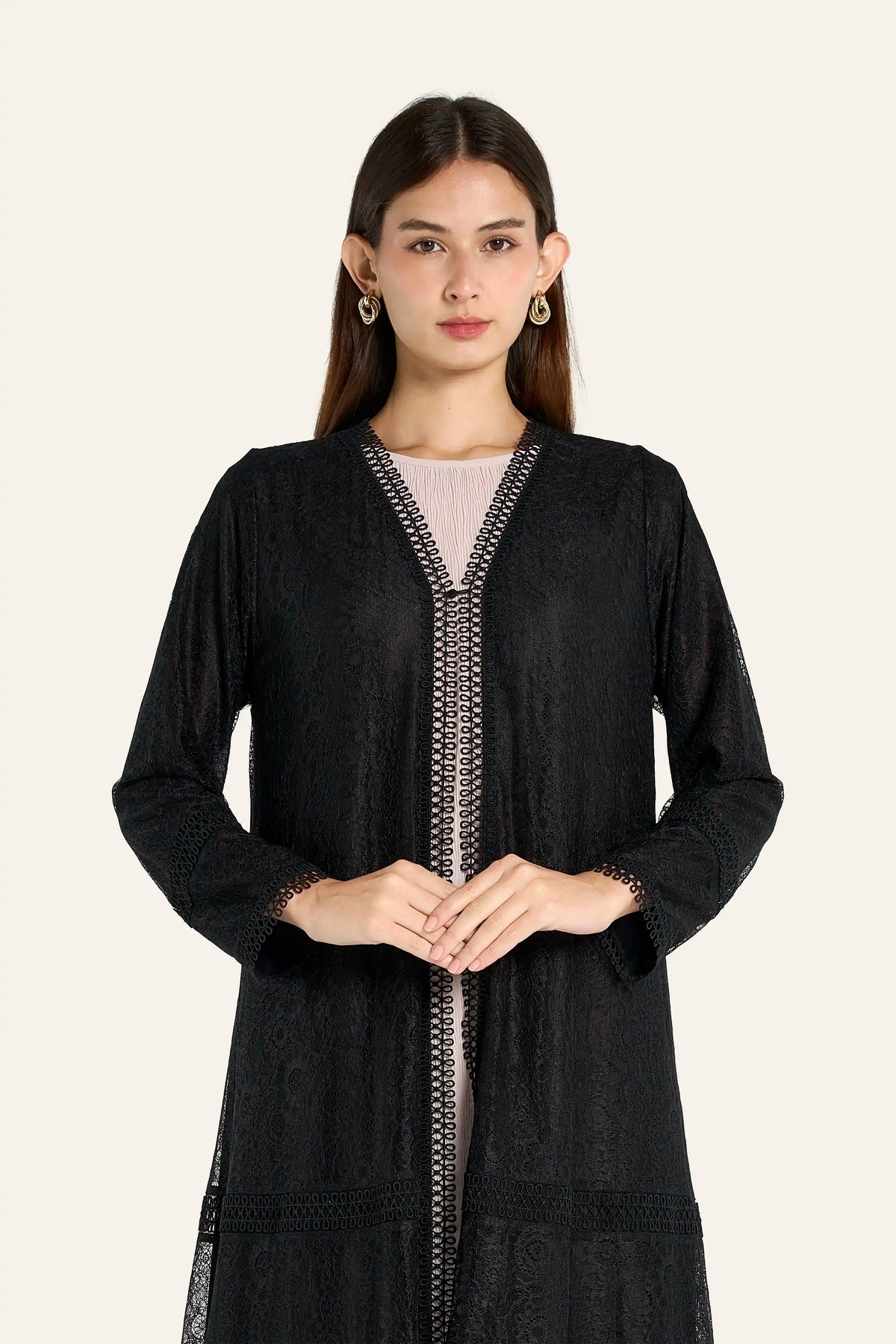 Louzan Dantel Lace Chiffon Tier Abaya