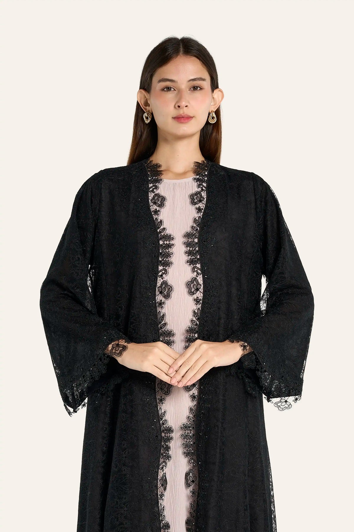 Louzan Baroque Dantel Lace Crystal Abaya