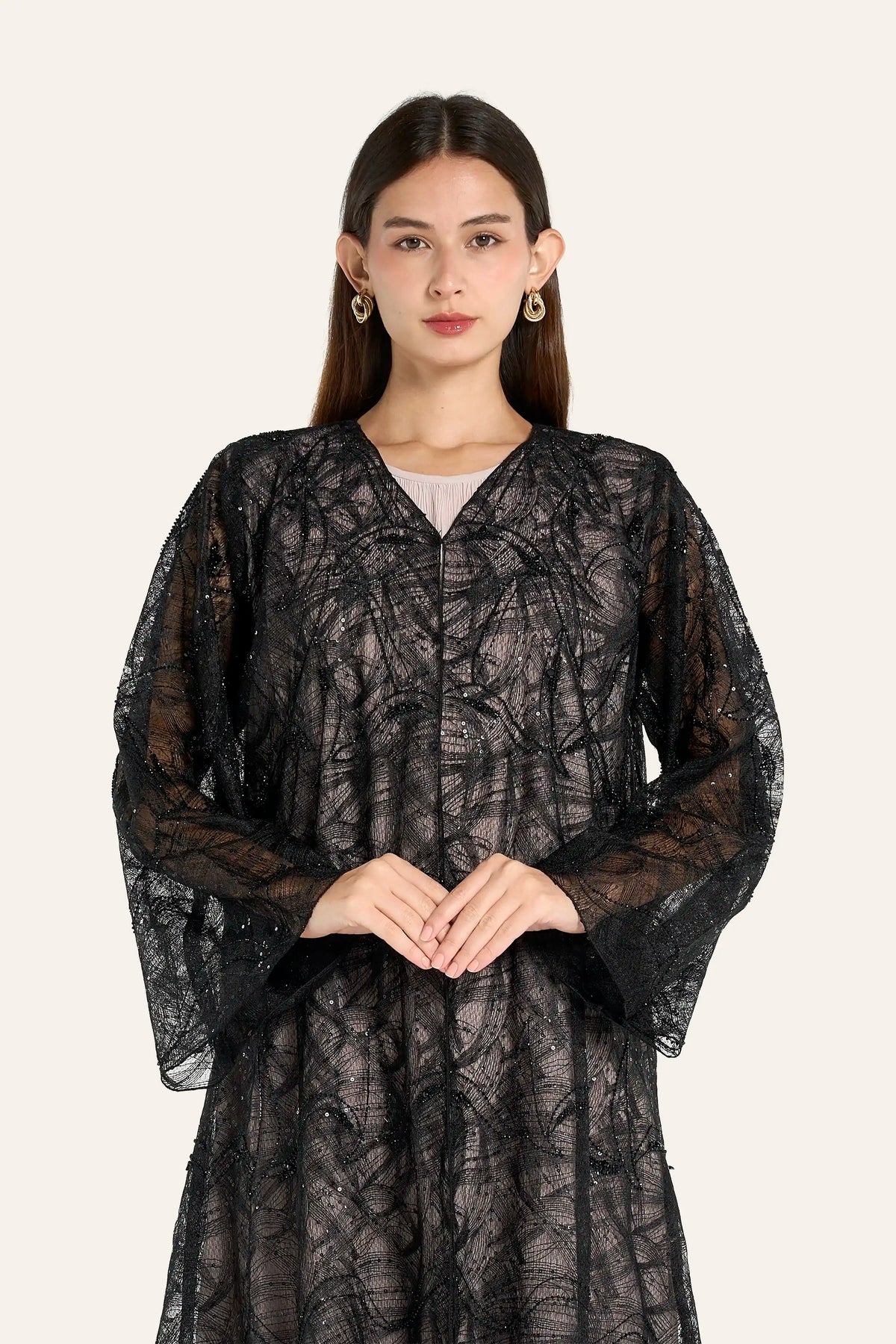 VIP Partywear Organic Dantel Crystal Abaya