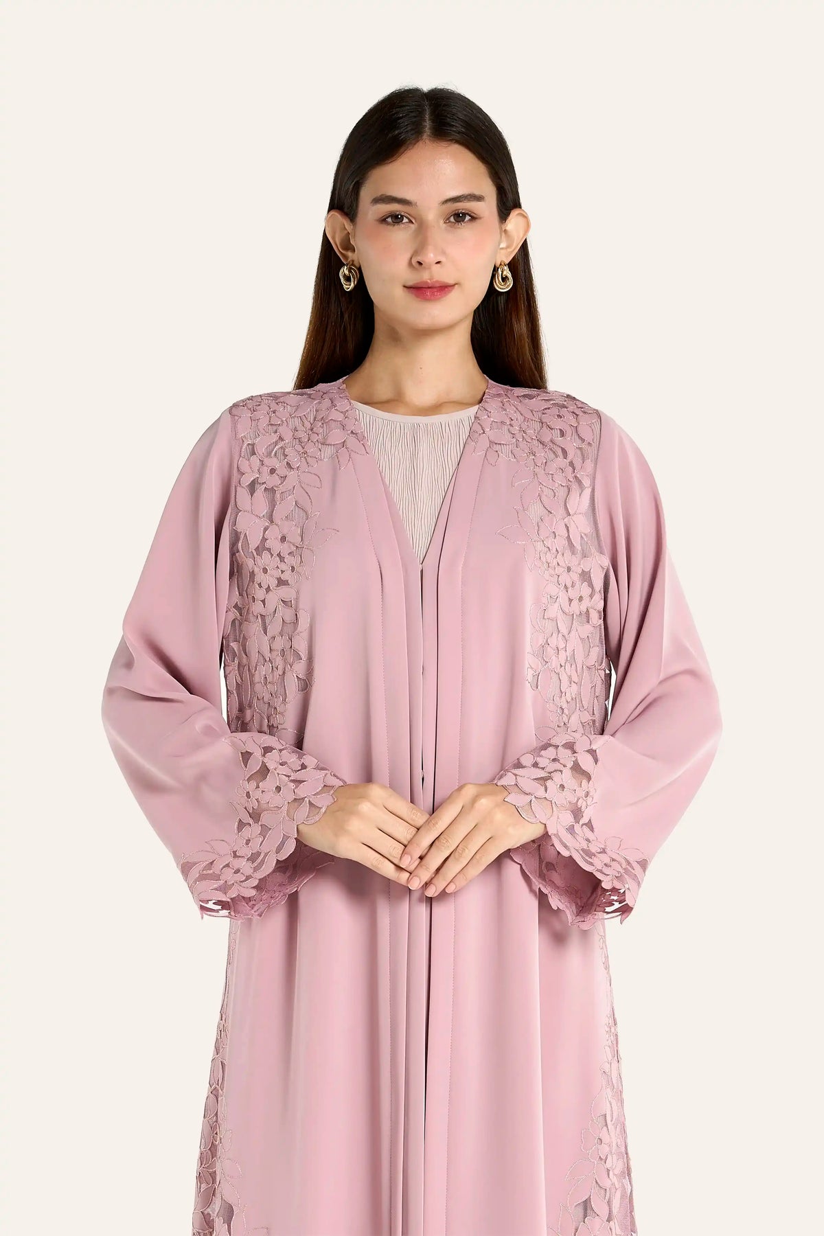 Louzan Colored Floral Laser-Cut Aari Nida Abaya