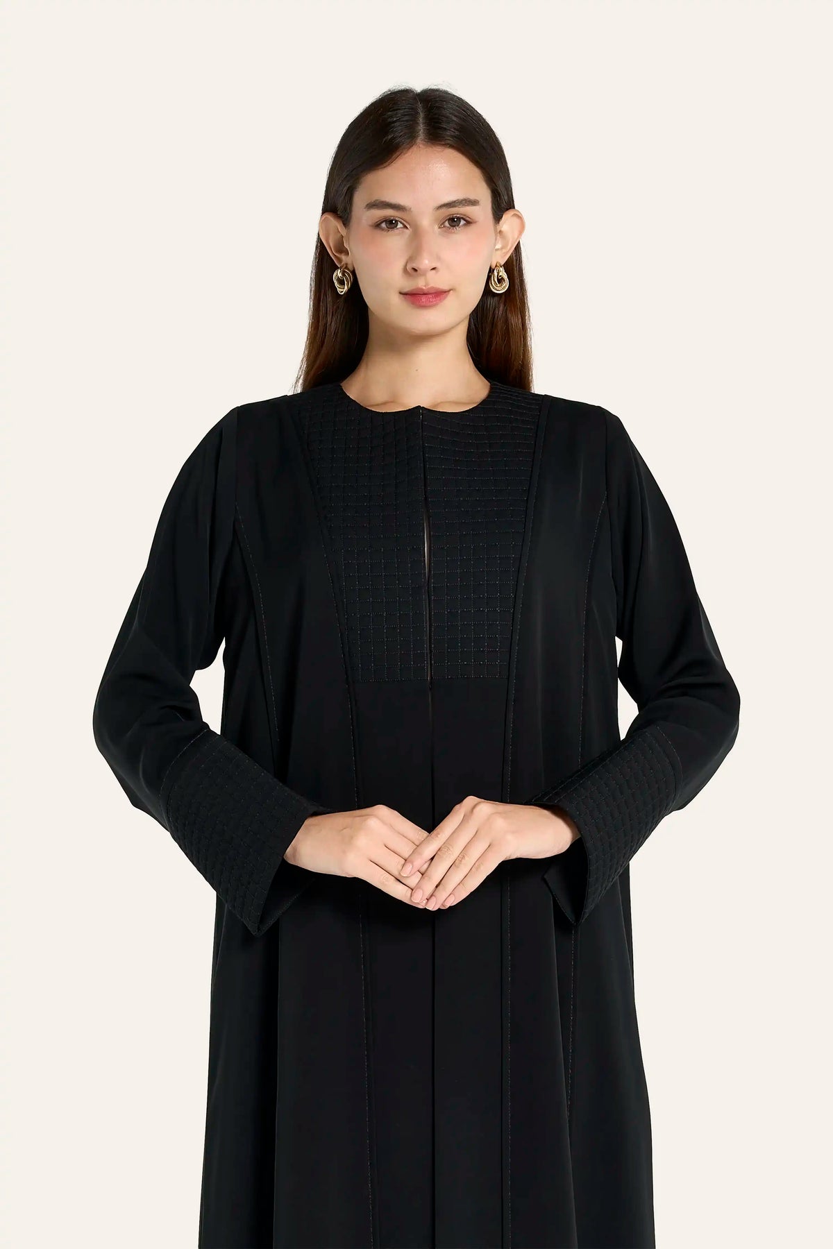 Louzan Geometric Quilted Front Yoke Nida Abaya