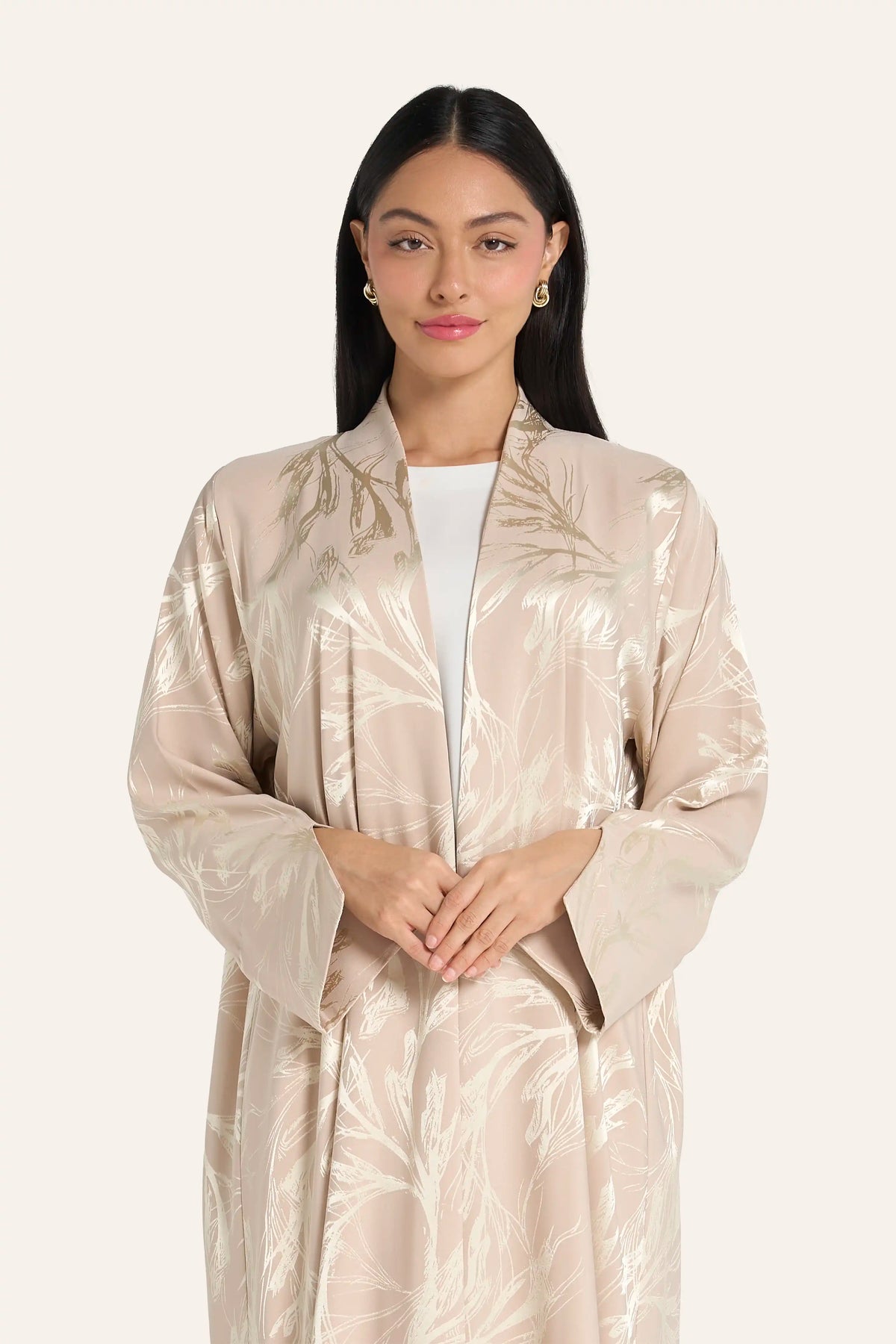 Jacquard Texture & Metal Buttons | Ecru | Satin Jacquard