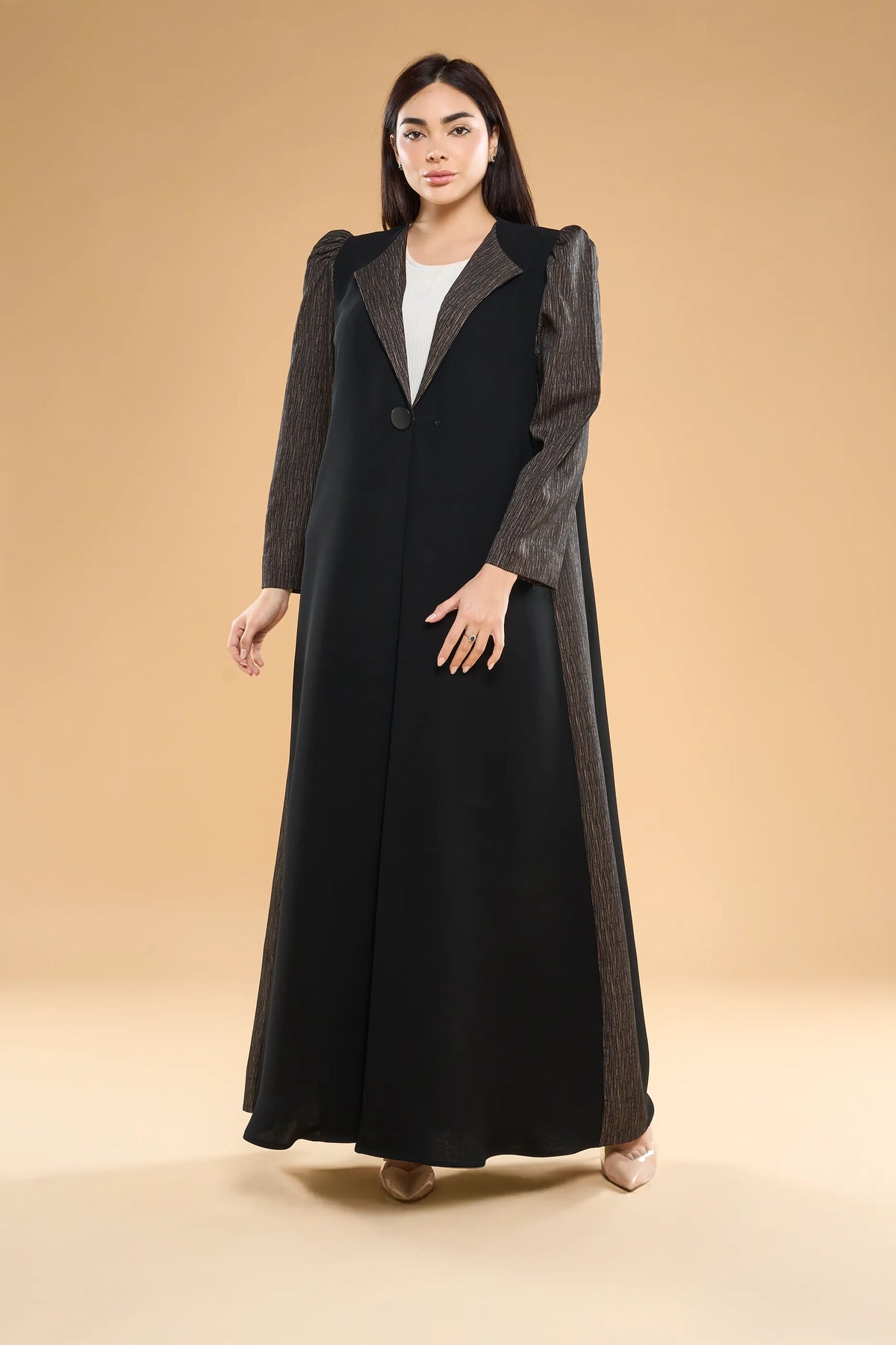 Ousha Collared Contrast Panel Abaya