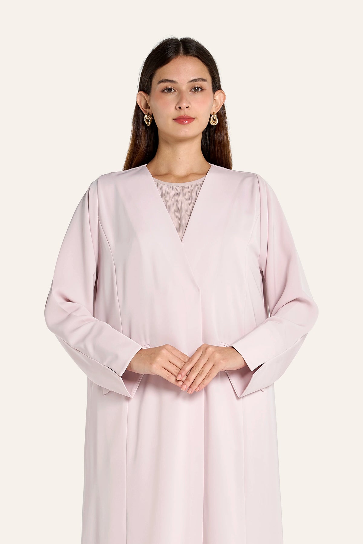 Ousha Pink Nida Overlap Front Pocket Abaya