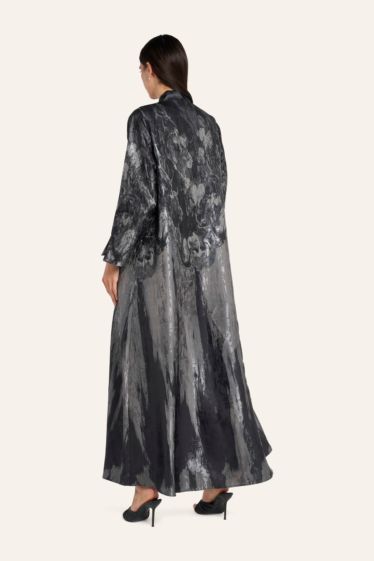 Ousha Abstract Jacquard Abaya - Grey - Image 4