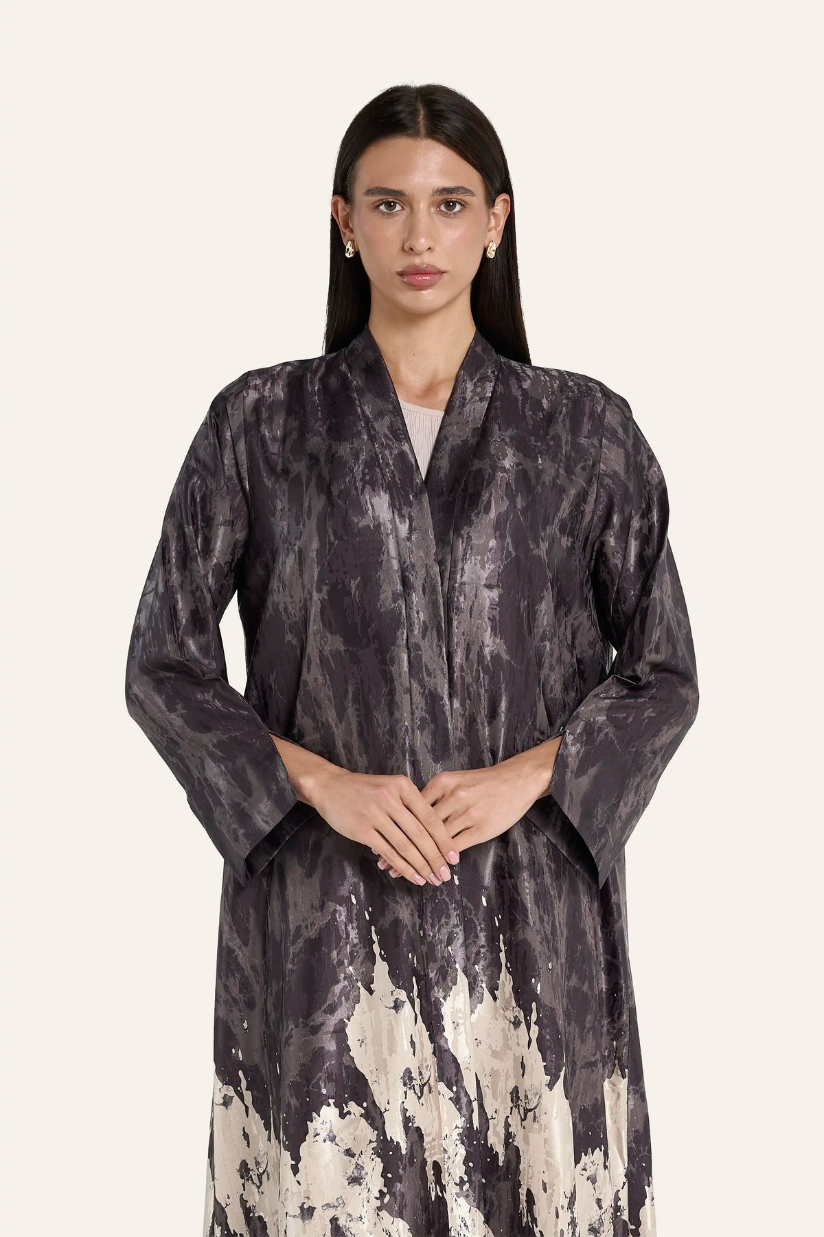 Ousha Lightweight Jacquard Abaya - Chocolate Brown - Image 1