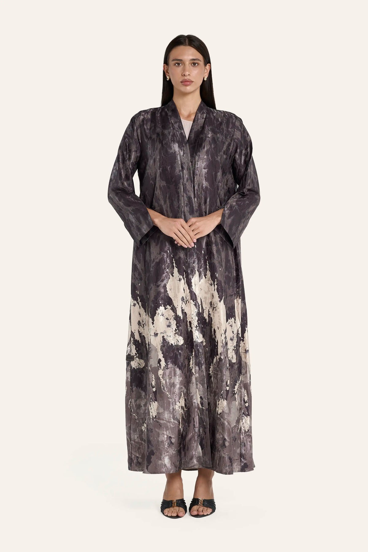 Ousha Lightweight Jacquard Abaya - Chocolate Brown - Image 2