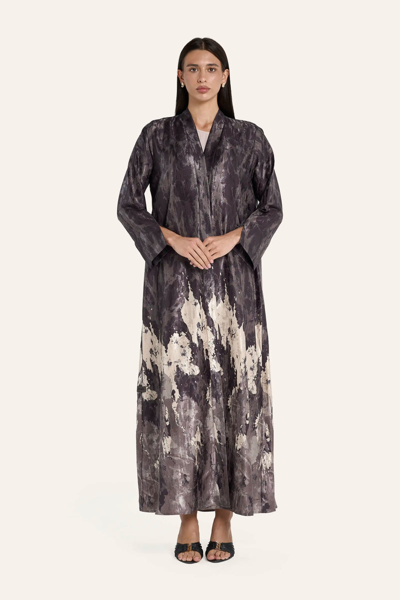 Ousha Lightweight Jacquard Abaya - Chocolate Brown - Image 2