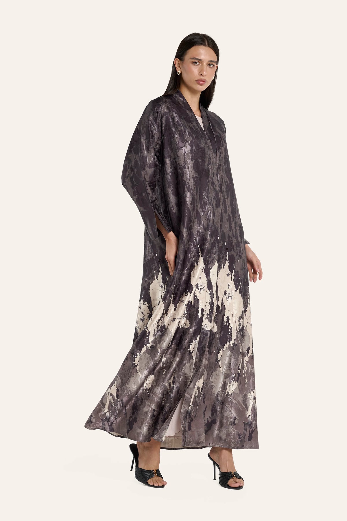 Ousha Lightweight Jacquard Abaya - Chocolate Brown - Image 3
