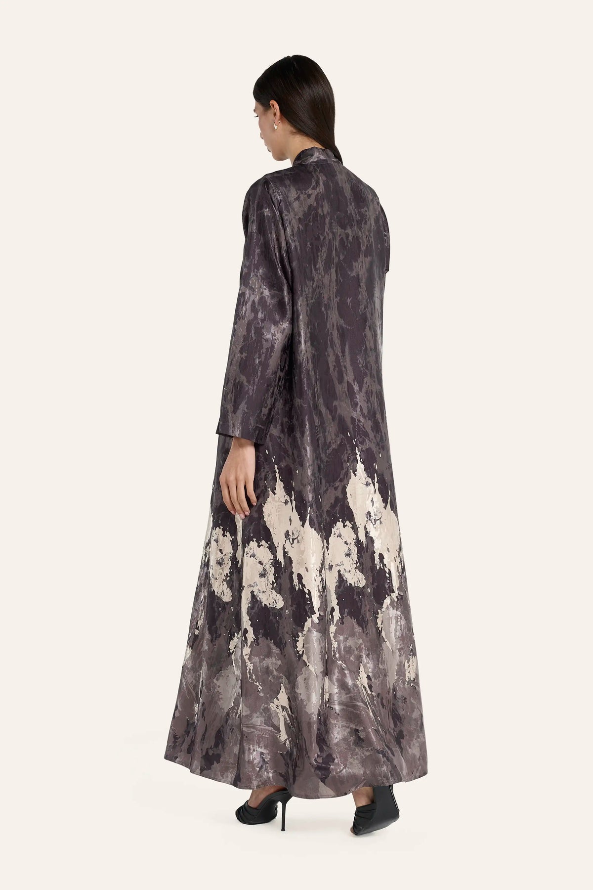 Ousha Lightweight Jacquard Abaya - Chocolate Brown - Image 4