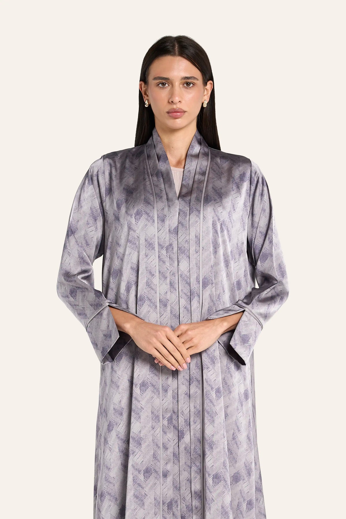 Ousha Pleated Satin Abaya - Mauve - Image 1