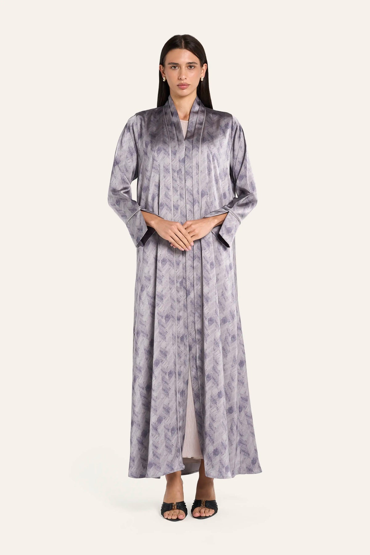 Ousha Pleated Satin Abaya - Mauve - Image 2