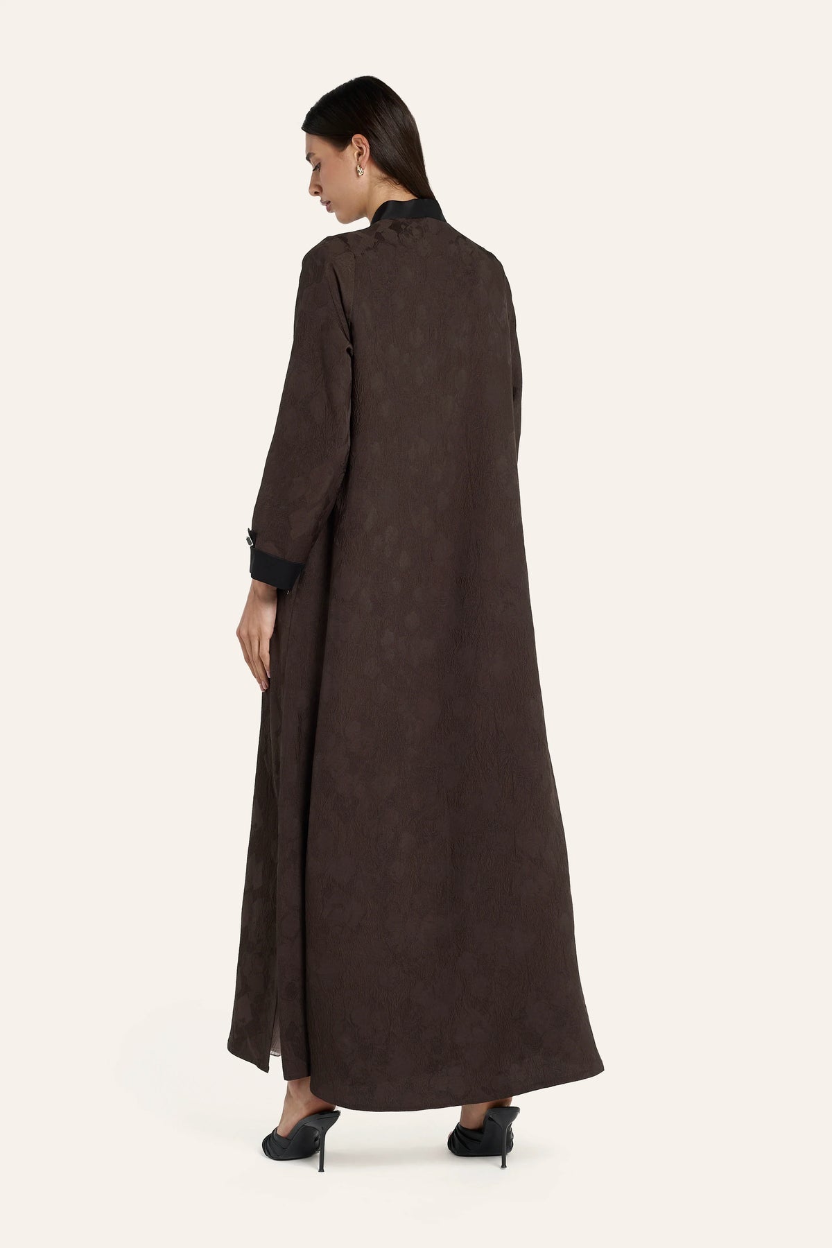Ousha Satin Enamel Button Abaya - Umber - Image 4