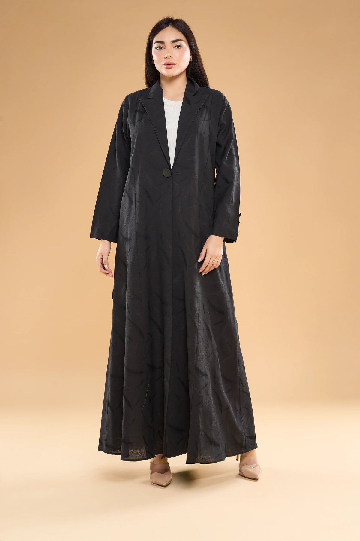 Ousha Collared Linen Jacquard Abaya