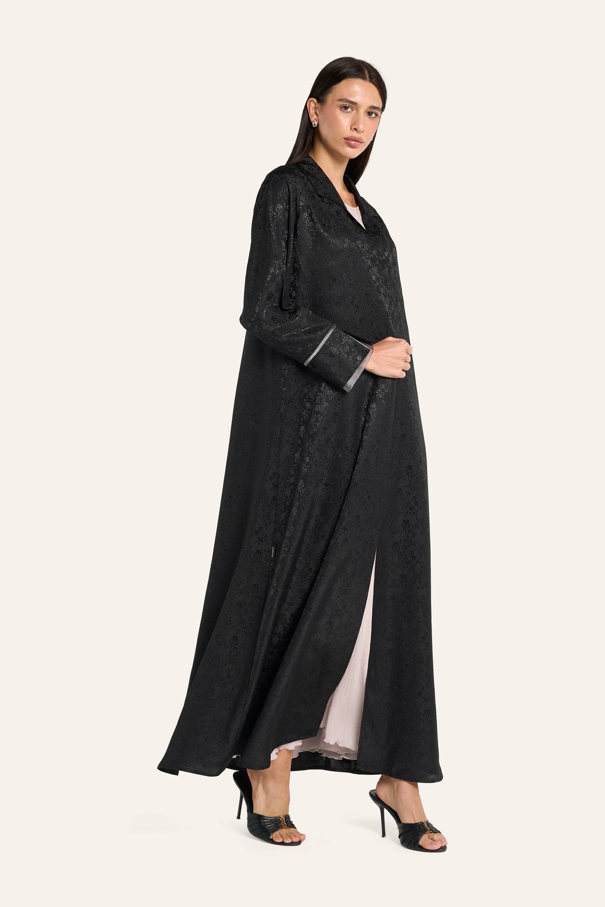Ousha Jacquard Tulle Abaya - Black - Image 3