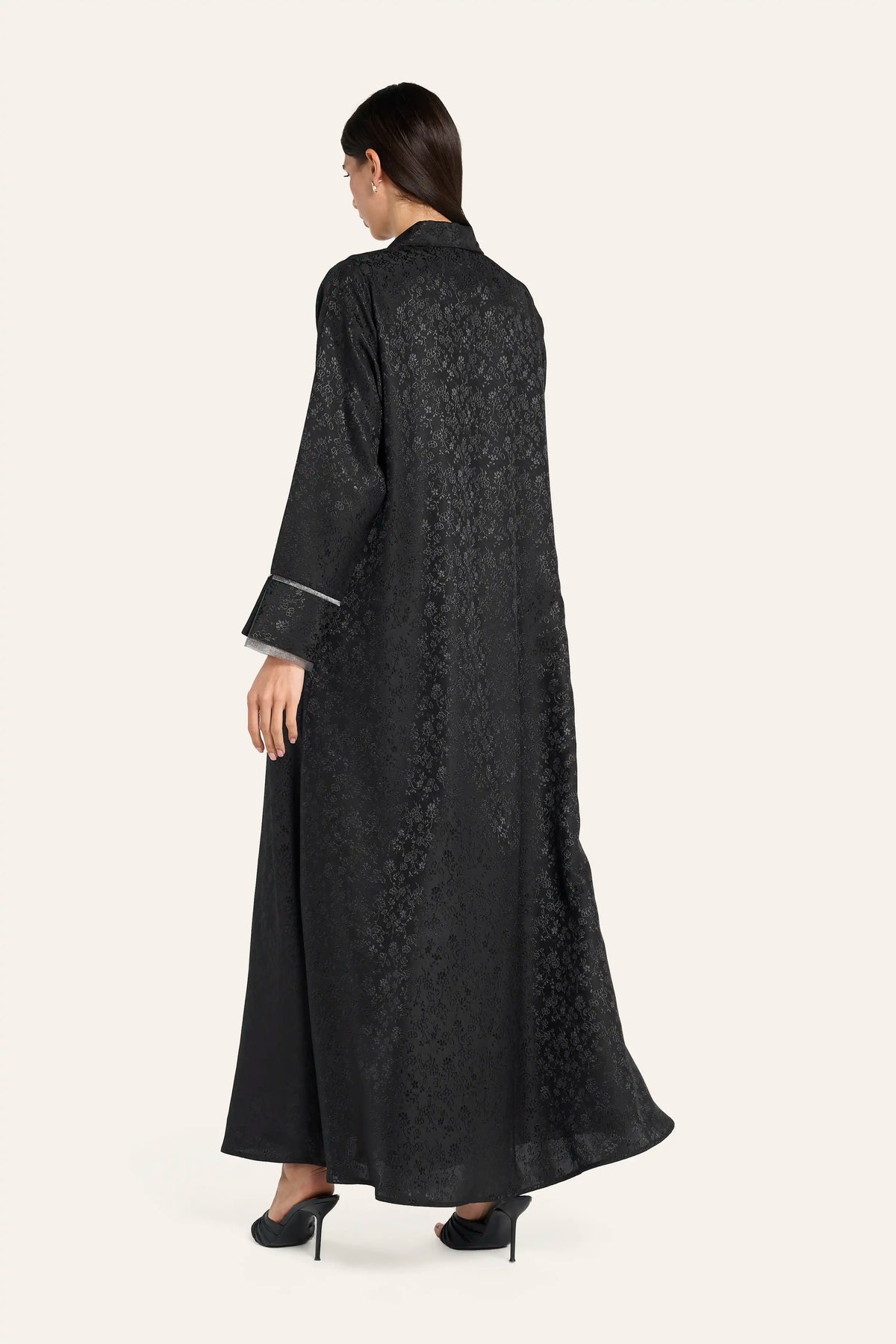 Ousha Jacquard Tulle Abaya - Black - Image 4