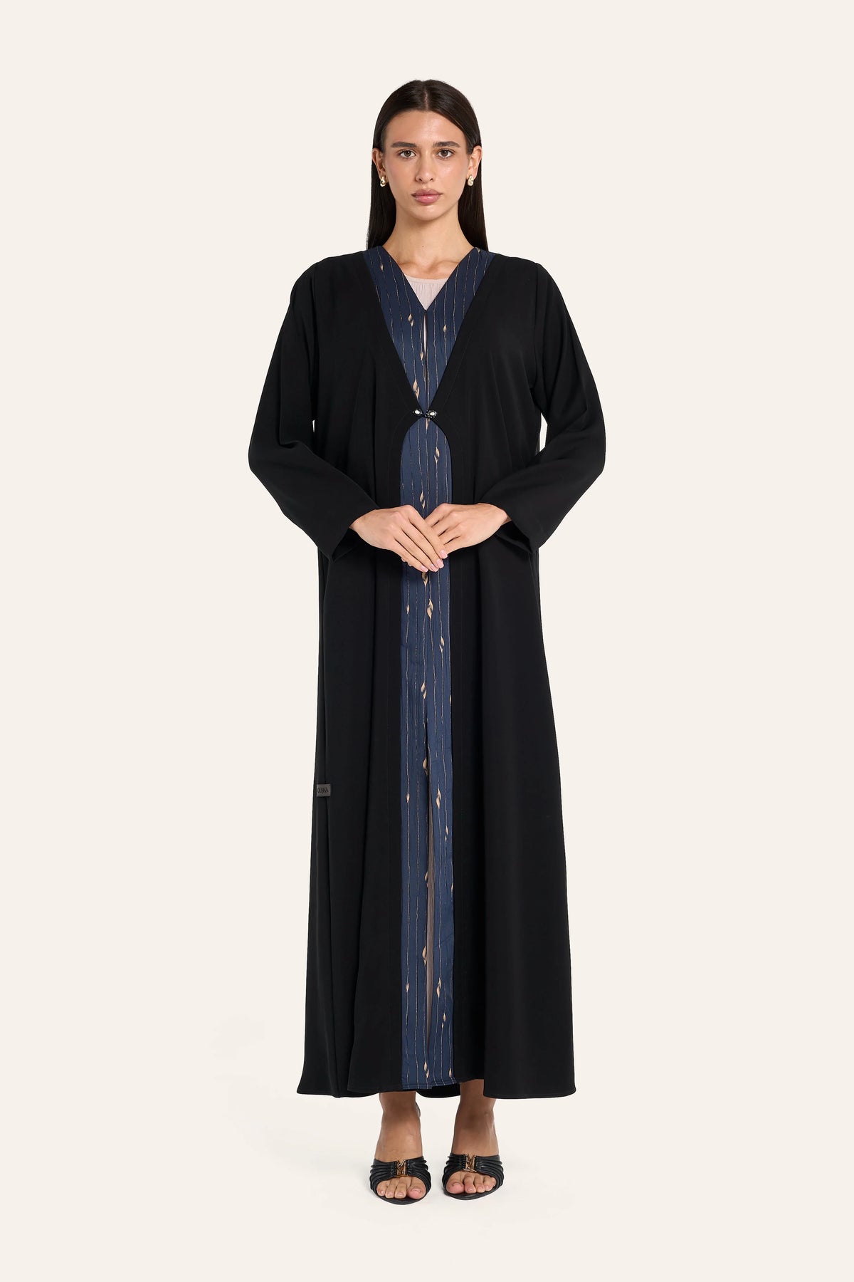 Ousha Crepe Jacquard Abaya - Black - Image 2