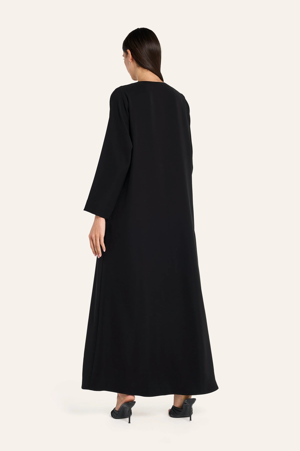 Ousha Crepe Jacquard Abaya - Black - Image 4
