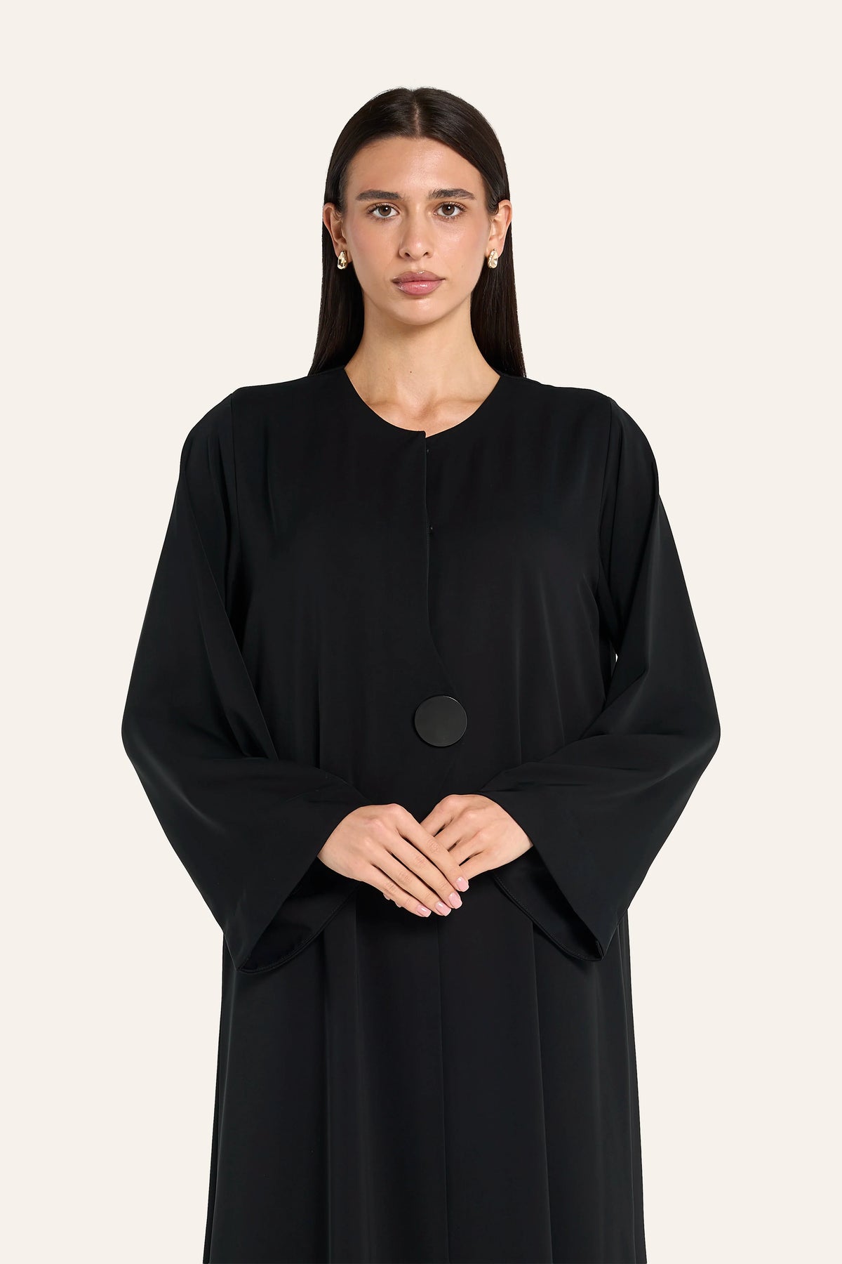 Ousha Overlap Front Abaya - Black - Image 1