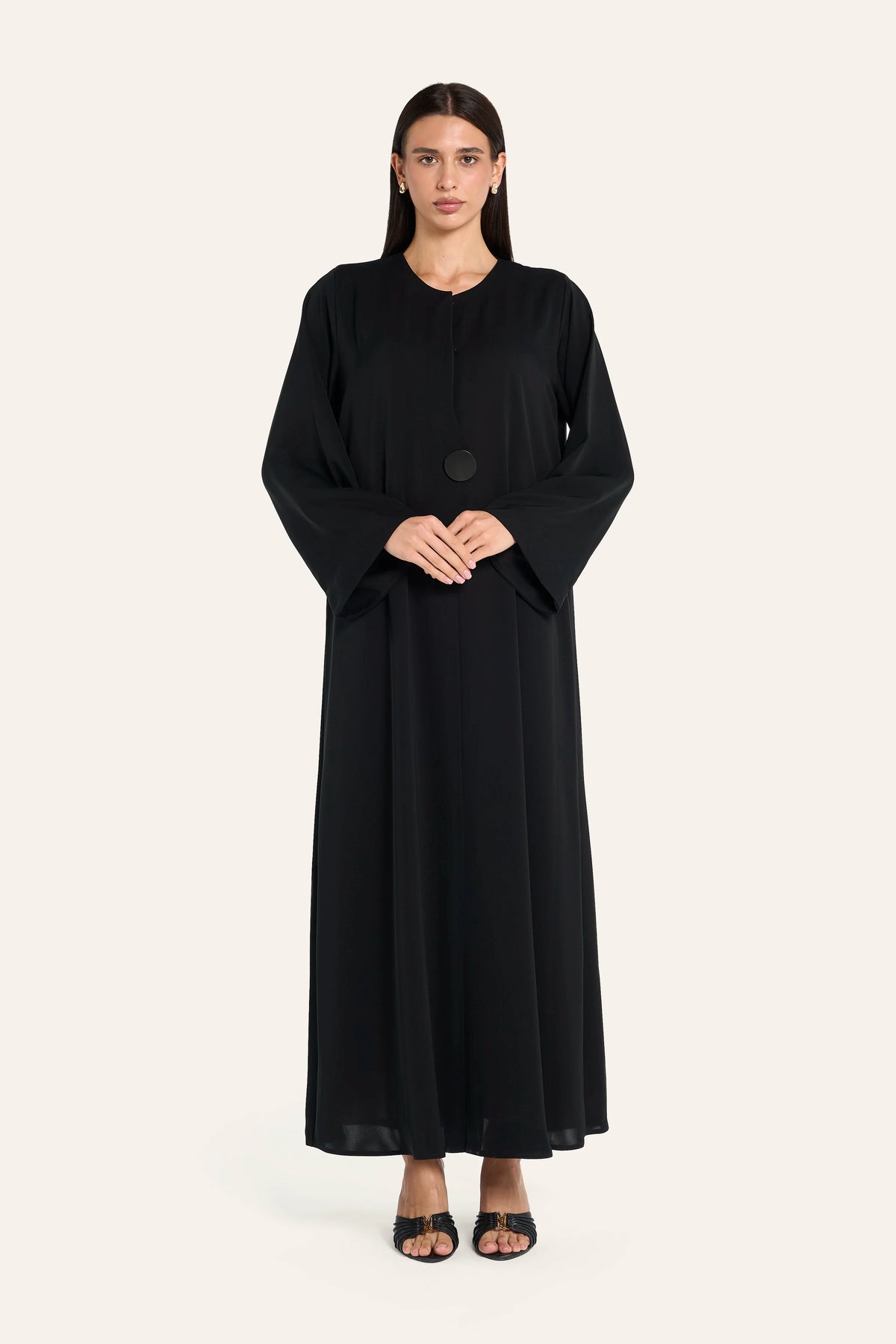 Ousha Overlap Front Abaya - Black - Image 2