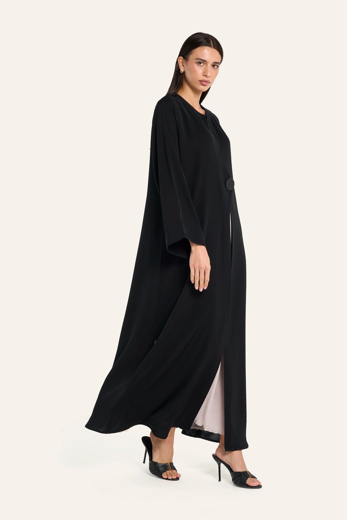 Ousha Overlap Front Abaya - Black - Image 3