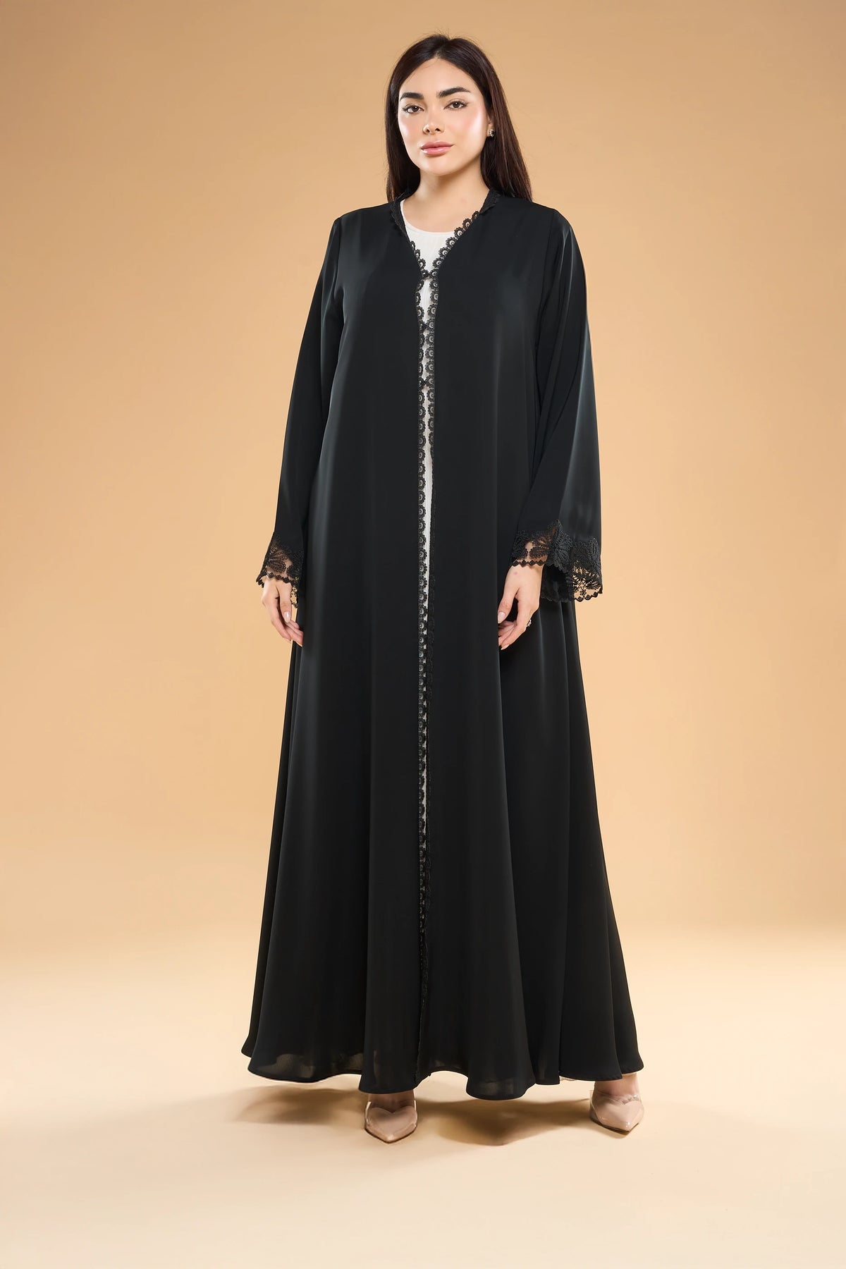 Ousha Panel Lace Detailed Nida Abaya