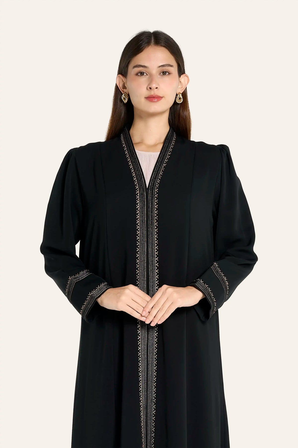 Ousha Satin Laser-Cut Aari Nida Abaya