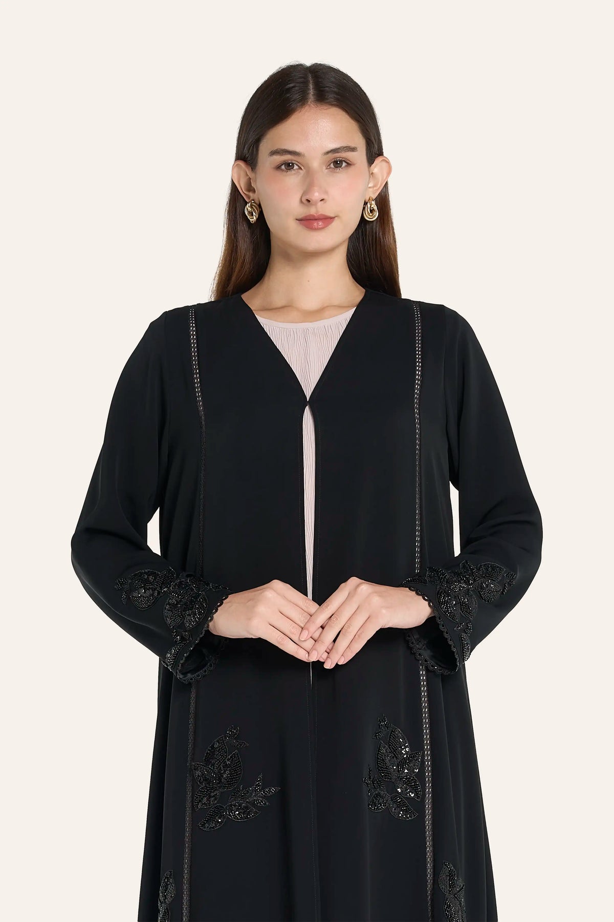 Ousha Nida Abaya with Embellished Dantel Lace
