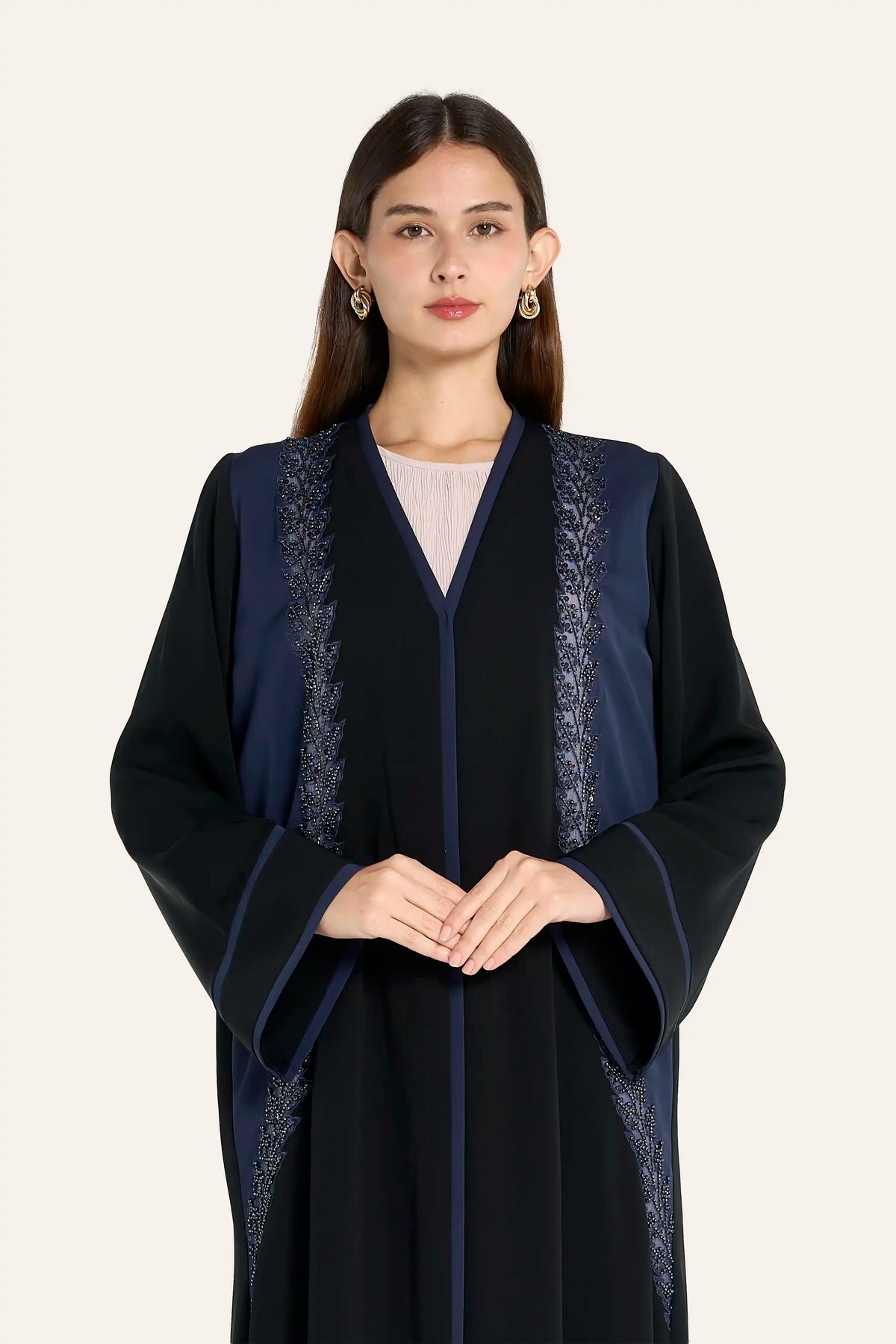 Ousha Nida Abaya with Blue Side Yoke Panel