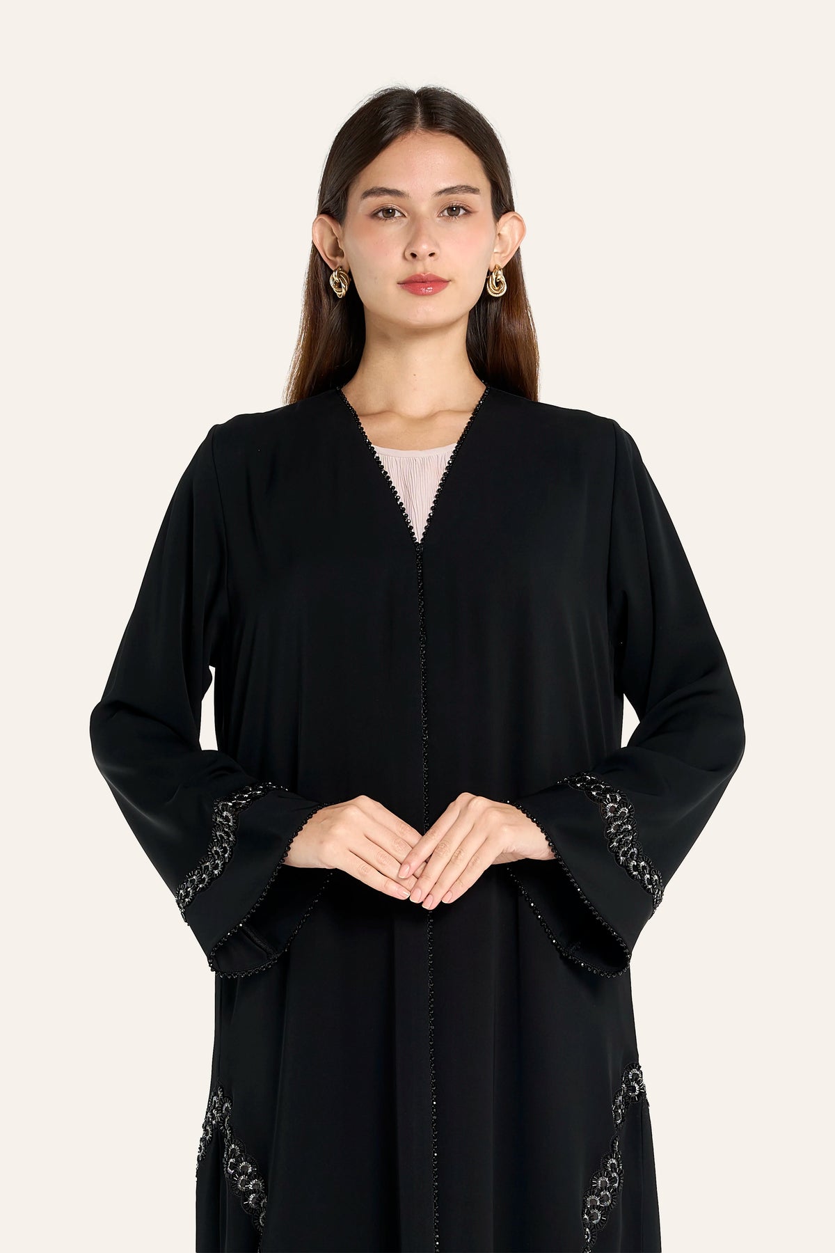 Ousha Nida Abaya with Scallop Lace Panel