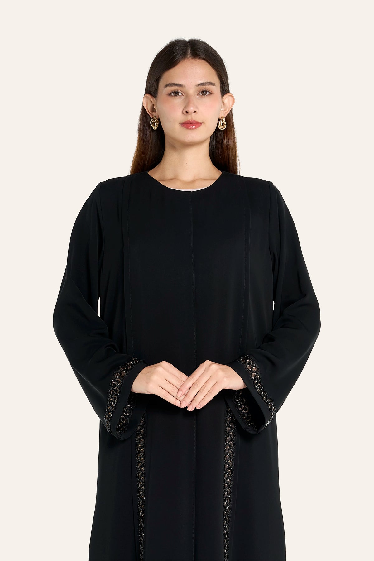 Ousha Nida Abaya with Embellished Lace Inserts