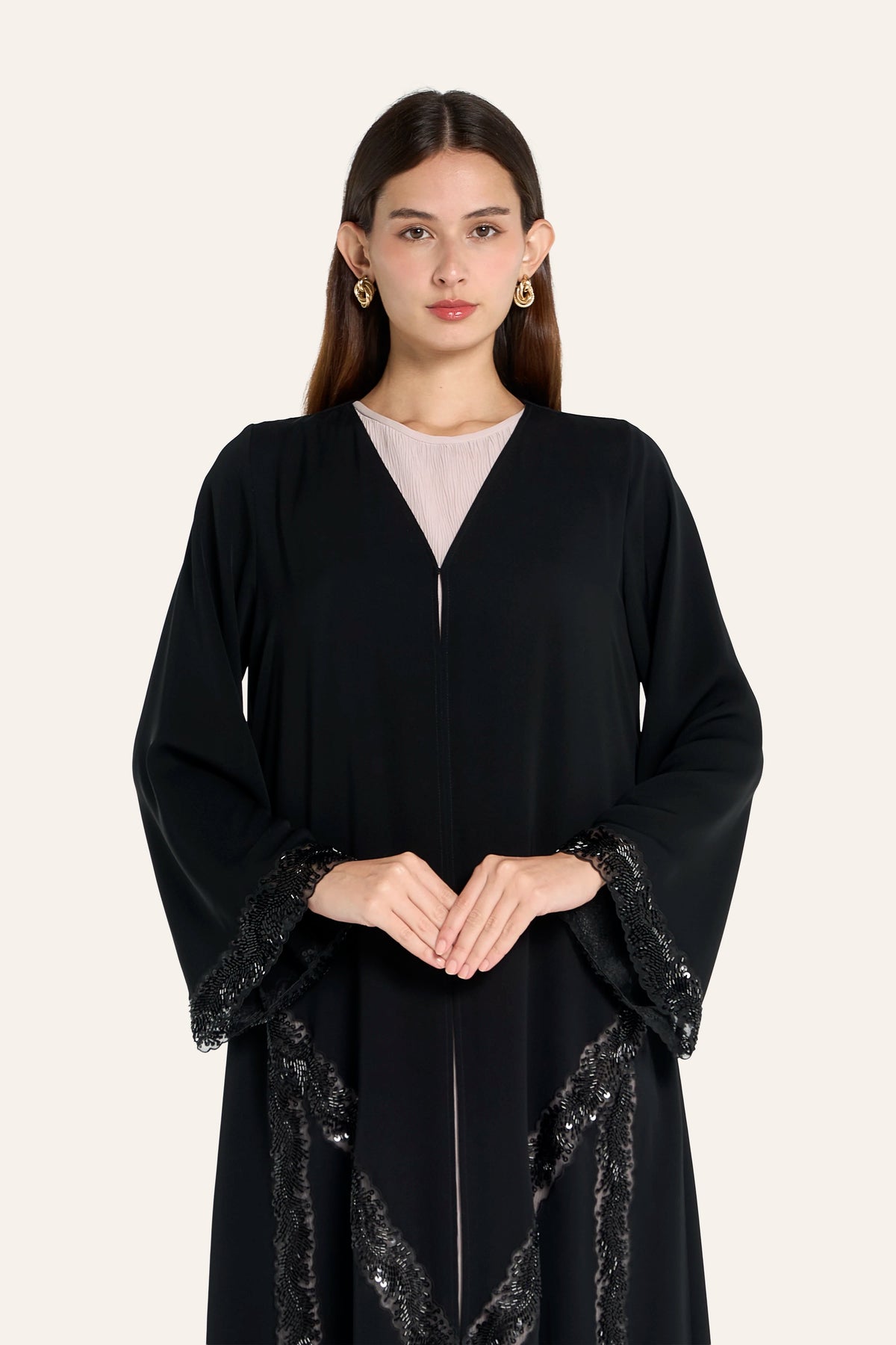 Ousha Hand-Embroidered Crystal Bead Nida Abaya