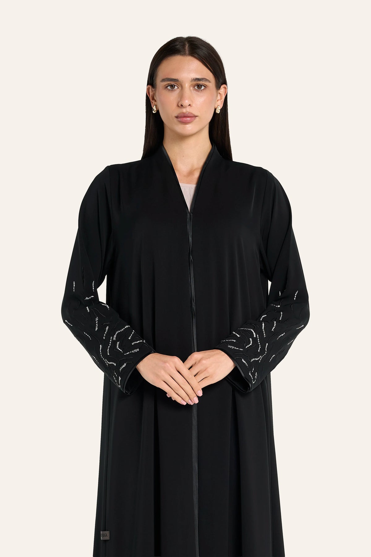 Ousha Two-Tone Embroidered Abaya - Black - Image 1