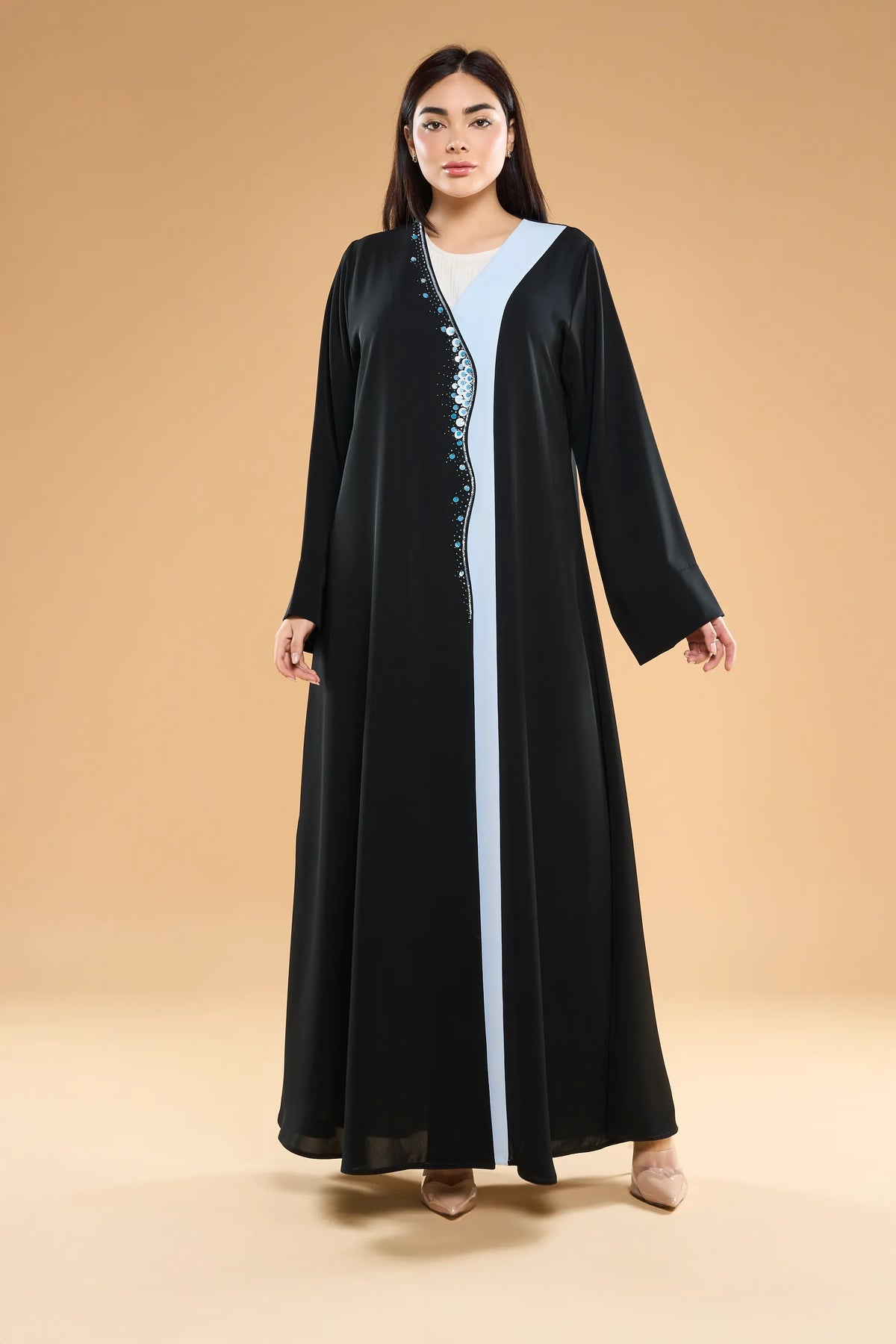 Ousha Contrast Panel Sequin Nida Abaya