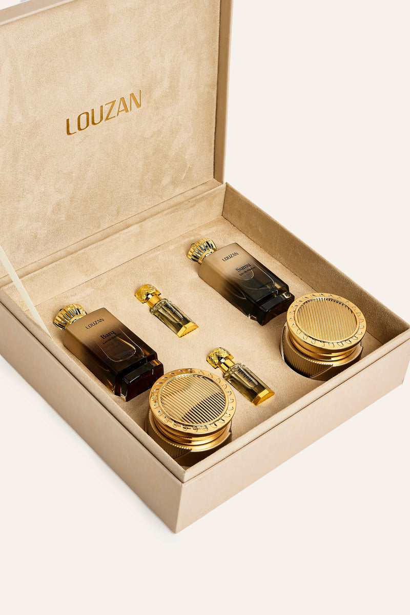 Luz Dahab Collection gift box, open, alternate angle